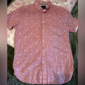 Denim & Flower Ricky Singh red short-sleeve button-up shirt with palm tree print